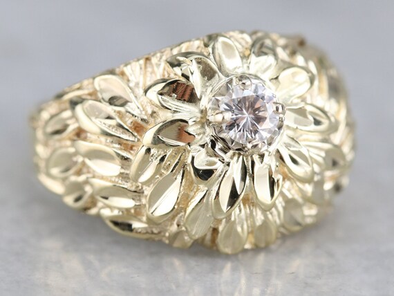 14K Yellow Gold Floral Diamond Ring, .20 Carat So… - image 2