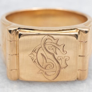 Vintage 14K Yellow Gold "SC" Monogram Signet Ring
