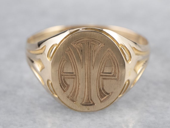 Art Deco Gold Signet Ring, Vintage Signet Ring, U… - image 2