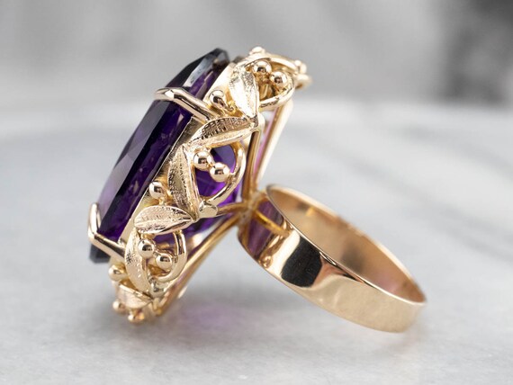 18K Gold Amethyst Cocktail Ring, Botanical Statem… - image 4