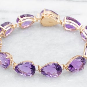 Amethyst Gold Link Tennis Bracelet, Gemstone Bracelet, Layering Bracelet, Yellow Gold Bracelet, Amethyst Jewelry, Gifts for Her A48333