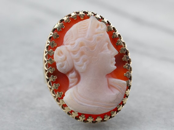 Large Sardonyx Cameo Cocktail Ring, Vintage Cameo… - image 1