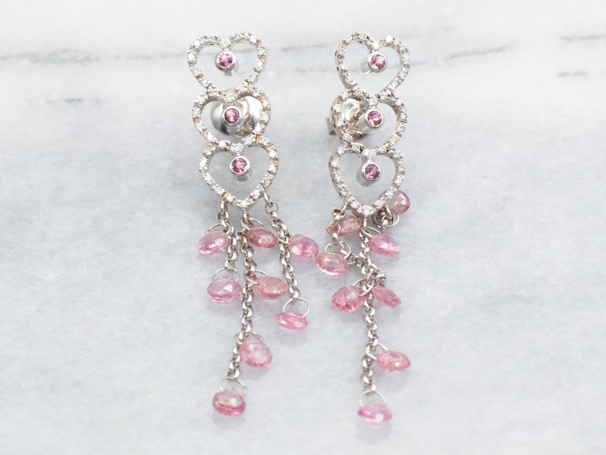 10K Weißgold Ohrstecker – Herzform Mit Rosa Turmalin & Diamanten, In Geschenkbox