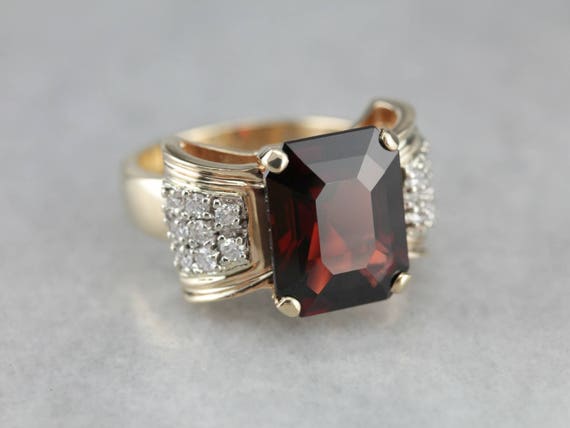 Bold Garnet Diamond Cocktail Statement Ring 0LAZ6… - image 1