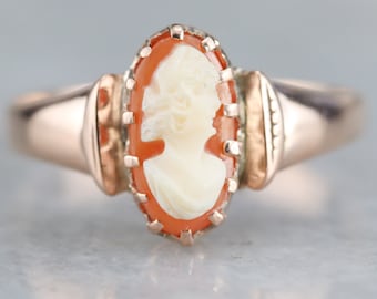 Anillo antiguo con camafeo de concha, oro rosa de 14 quilates, joyería antigua