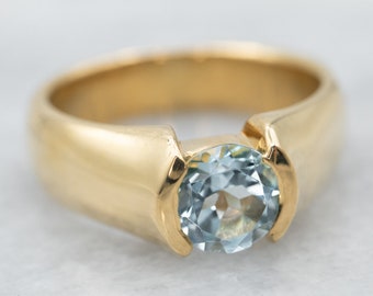 Aquamarine Solitaire Ring, 18-Karat Gold Aquamarine Ring, Aqua and Gold Statement Ring, March Birthstone, Blue Stone Ring A17969