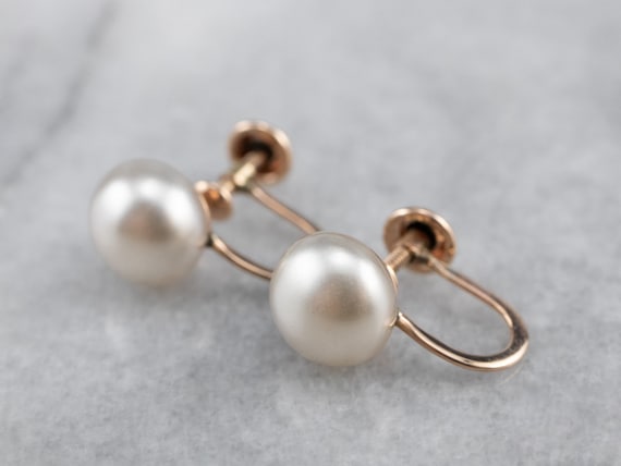 Vintage Faux Pearl Earrings, Screw Back Pearl Ear… - image 1