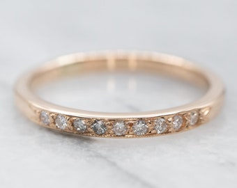 Alianza de boda de oro amarillo de 14 quilates con diamantes, anillo fino apilable