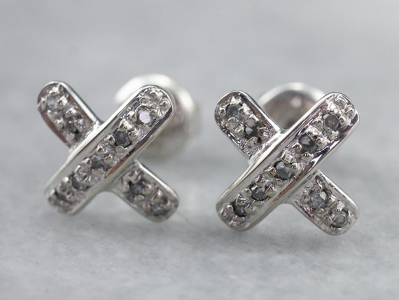 Diamond X Stud Earrings, White Gold Diamond Earri… - image 4