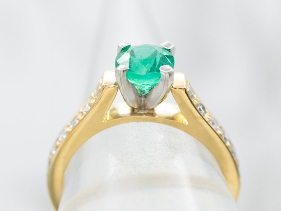 Traditional Emerald and Diamond Ring, Emerald Eng… - image 4