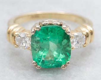Colombian Emerald Engagement Ring, Emerald Diamond Anniversary Ring, Large Emerald Ring, May Birthstone, Emerald Anniversary L5Y90R