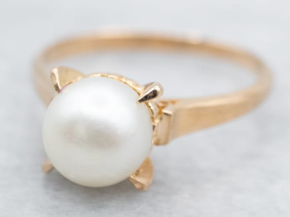 Classic Pearl Solitaire Ring, Vintage Pearl Ring,… - image 1