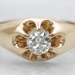 Yellow Gold Belcher Set European Cut Diamond Solitaire Engagement Ring, European Cut Diamond Ring, Diamond Engagement Ring, Ring A34951