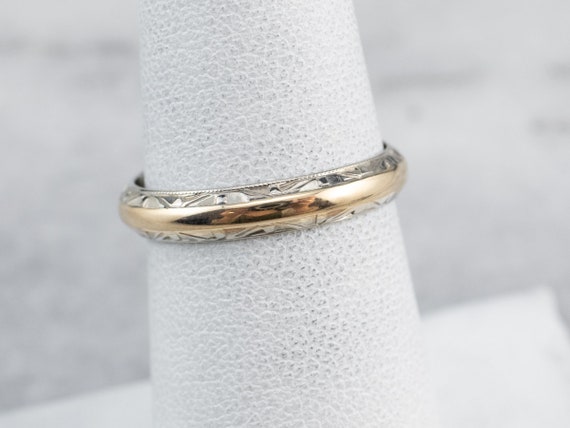 Two Tone Gold Patterned Band, Patterned Wedding B… - image 7