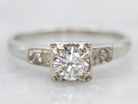 White Gold European Cut Diamond Engagement Ring w… - image 1