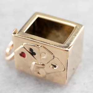 Vintage Enamel Card Box Charm, Gold Gambler&#39;s Charm, Deck of Cards Charm, Layering Pendant, JN5ZYZFR