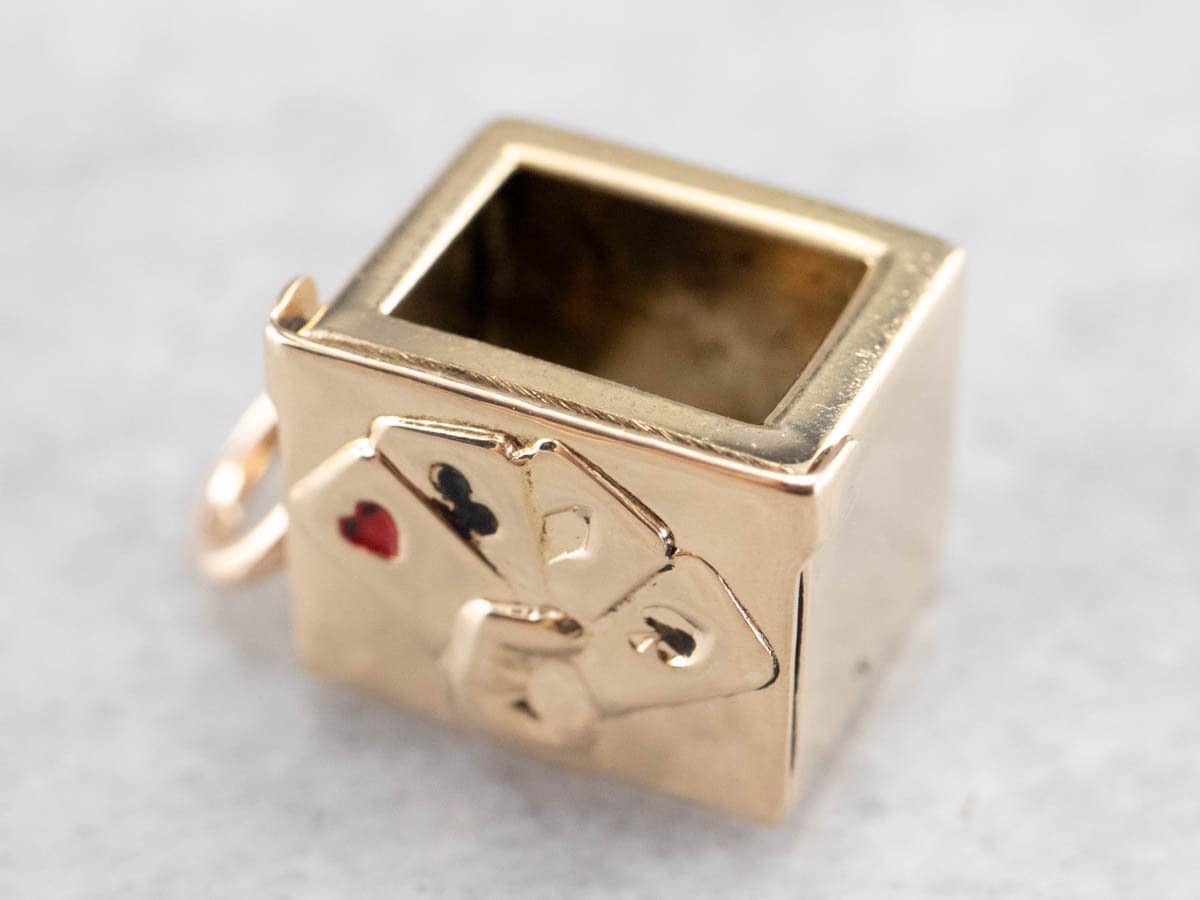 ★COURONNE★ Reve l Card Charm_RCAEX25152SIX Vintage Enamel Card Box Charm, Gold Gambler's Charm, Deck of