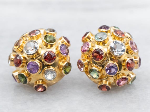 Multi Gemstone Domed Stud Earrings - image 1