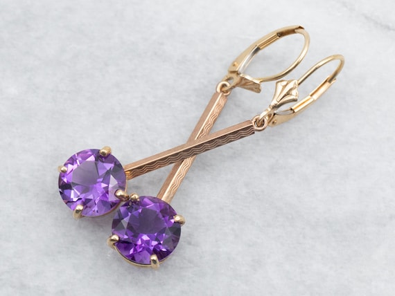 Two Tone Yellow and Rose Gold Round Cut Amethyst … - image 2
