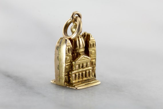 Antique 3D Vintage Cathedral Charm in Solid Gold … - image 1