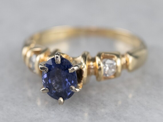 Deep Blue Sapphire Engagement Ring, Sapphire and … - image 3