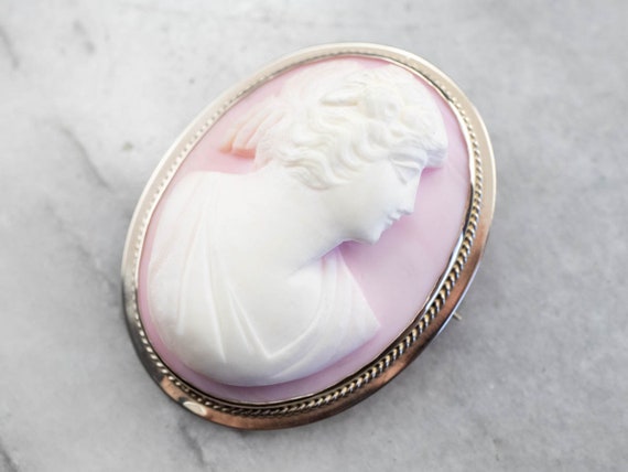 Pink Shell Cameo Brooch or Pendant, Oval Cameo Pe… - image 1