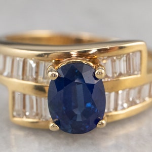 Sapphire and Diamond Bypass Ring, Sapphire Statement Ring, Yellow Gold Sapphire Ring, Sapphire Cocktail Ring, Anniversary Gift 2M8TAUT8