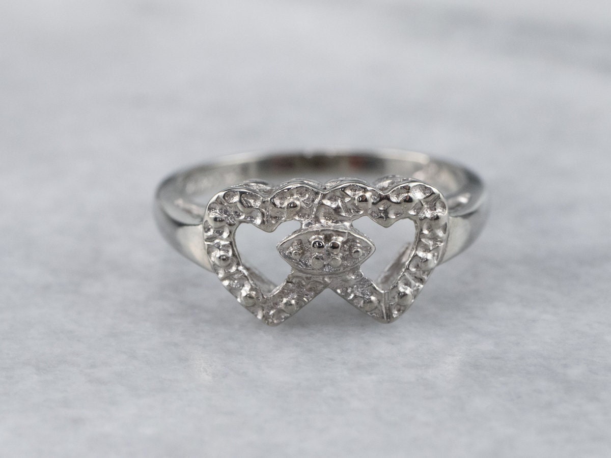 Retro Era Diamond Heart Ring Vintage Diamond Anniversary Ring