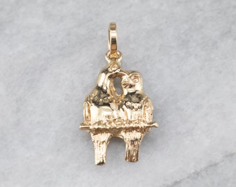Colgante de pájaros del amor en oro amarillo de 14 quilates, joyería vintage de animales