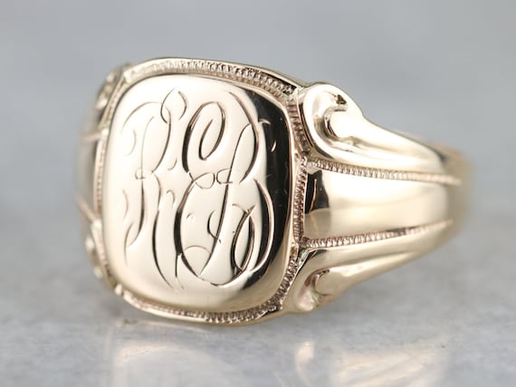 Antique Monogram "REB" Signet Ring, Victorian Gol… - image 1