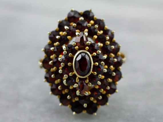 Antique Bohemian Garnet Cluster Ring, Czech Garnet
