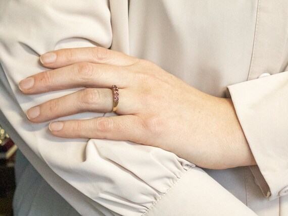 14K Yellow Gold Five Stone Ruby Band Ring - image 4