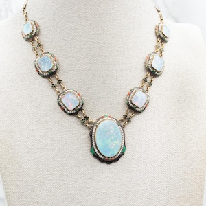 Rare Early 1900s Opal Seed Pearl and Enamel Necklace, Antique Gold and Opal Necklace, Art Nouveau Era Jewelry, Estate Jewelry A45079