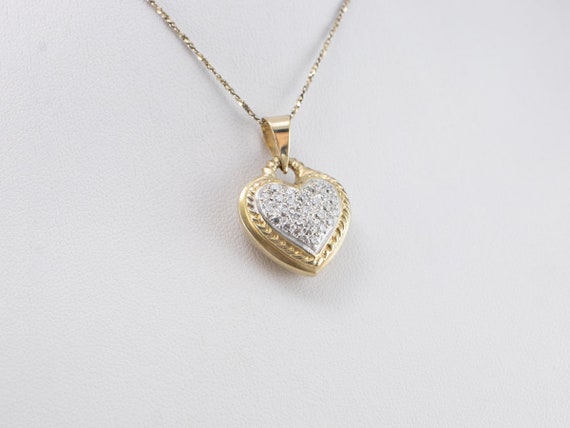 Diamond Heart Pendant, Two Tone Gold Diamond Pend… - image 8
