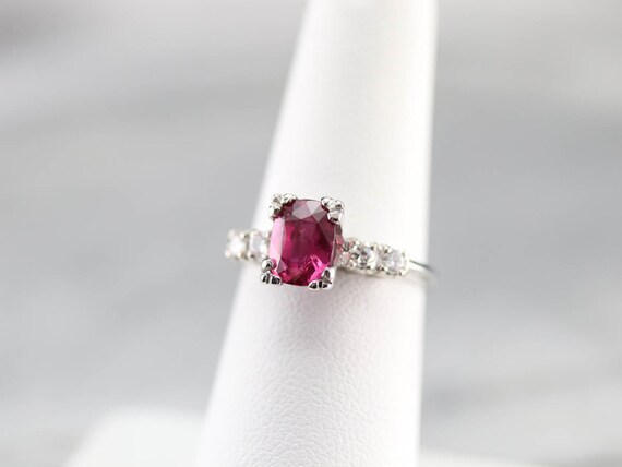 Platinum Ruby and Diamond Ring, Retro Anniversary… - image 7