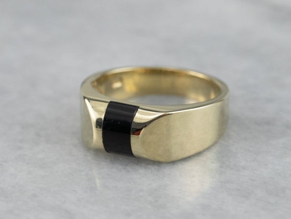 Unisex Black Onyx Statement Ring, Yellow Gold Ony… - image 3
