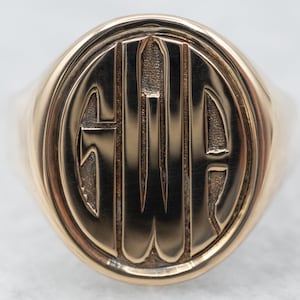 Bold Vintage Gold &quot;GWA&quot; Signet Ring, Monogram Ring, Letter &quot;D&quot; Initial Ring, Initial Ring, Unisex Signet Ring
