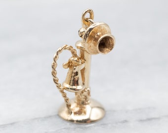 14K Gold Vintage Telephone Charm, Movable Mouthpiece