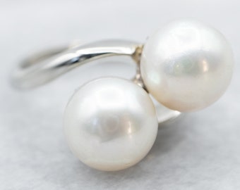 Simple Pearl Bypass Ring, White Gold Pearl Ring, Antique Pearl Ring, Bridal Jewelry, White Pearl Ring, Birthday Gift A19714