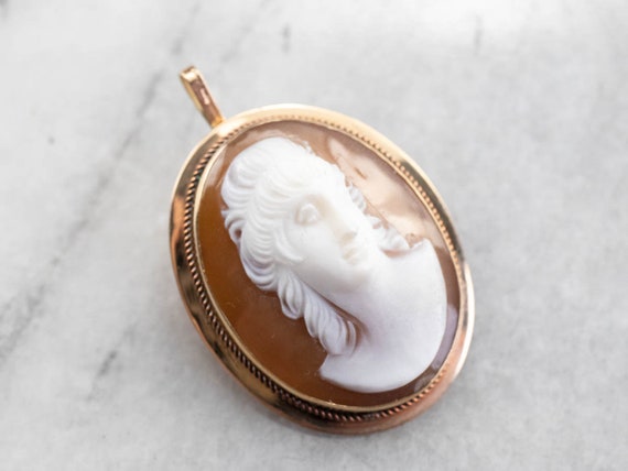 Mid Century Cameo Brooch, Cameo Pendant, Yellow Go