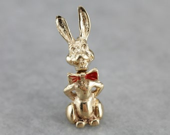 Vintage Rabbit Charm, Enamel Charm, Moving Charm, Lucky Charm, Charm Necklace HV6XP0L5-C