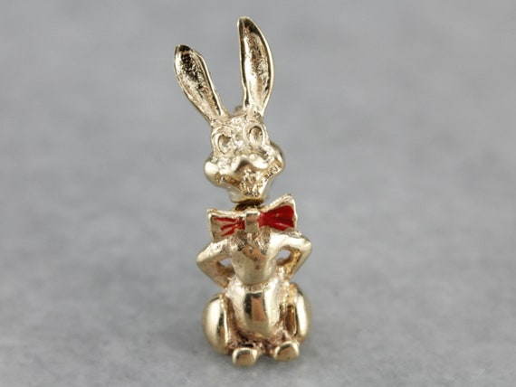 Vintage Rabbit Charm, Enamel Charm, Moving Charm,