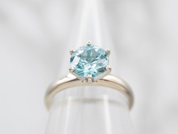 White Gold Blue Zircon Solitaire Ring, White Gold… - image 4