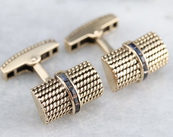 Vintage Sapphire Cufflinks, Men's Gold Cufflinks, Suit Accessories, Yellow Gold Cuff Links, Menswear, Men's Gift 25DYCV0C