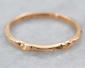 18K Rose Gold Patterned Wedding Band, Thin Stacking Ring