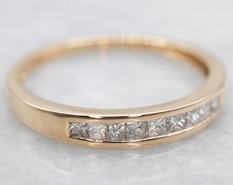 14K Yellow Gold Princess Cut Diamond Wedding Band, Anniversary Ring