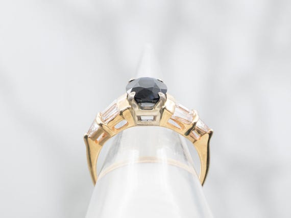 Retro Oval Indicolite Tourmaline Diamond Ring, 14… - image 3