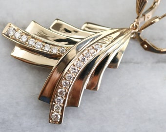 14K Yellow Gold Diamond Drop Earrings, Modern Statement Jewelry