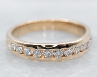Vintage 14K Yellow Gold Diamond Wedding Band, Channel Set Ring, Size 6.25