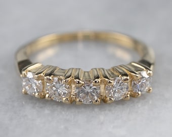 Diamond Gold Wedding Band, Yellow Gold Diamond Band, Five Diamond Band, Anniversary Ring, Stacking Ring NQXJ3YQ9